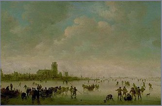  Jan Josephsz van GOYEN, Paysage hivernal avec personnages sur la glace, 1643