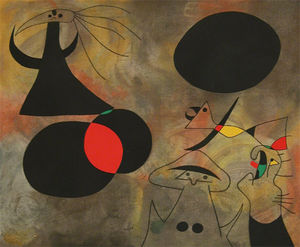 Joan Miró, Le Lever du soleil. Reproduction au pochoir du premier tableau des Constellations. Album édité par Pierre Matisse en 1959.