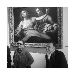 Angèle Paoli et Paolo Fabrizio Iacuzzi devant une toile de Felice Ficherelli. Collezione Piero ed Elena Bigongiari, Pistoia Bigongiari Paolo Angèle