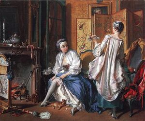 François Boucher, Dame attachant sa jarretière et sa servante, 1742, Madrid, Musée Thyssen-Bornemisza Boucher, Dame attachant sa jarretière