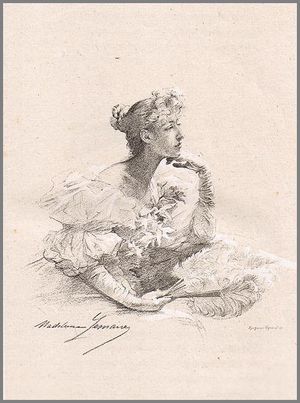 «indifférente, distraite, attendant ses visites et songeant moins à la poésie qu'à la poétesse» (dessin de Madeleine Lemaire) Madeleine Lemaire Dessin 2