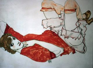 Egon Schiele, Wally in a Red Blouse with Raised Knees, 1913 Schiele, wally-in-red-blouse-with-raised-knees-1913