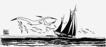 - Un banc de mouettes traverse le ciel-  dessin de Hugo Pratt