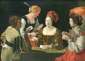 Georges de la Tour, Le Tricheur à l'as de carreau, Département des peintures, Musée du Louvre. Hauteur : 1,06 m ; Largeur : 1,46 m. Les Tricheurs
