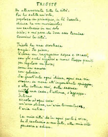 page manuscrite du poème Trieste d'Umberto Saba Trieste.Saba