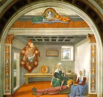 Domenico Ghirlandaio, Apparition de saint Grégoire qui annonce à Fina sa mort, 1473-1475 Ghirlandaio, Fina