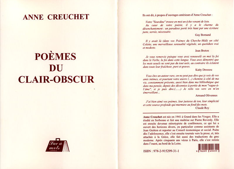 CREUCHET Anne, Poèmes du clair obscur