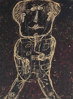 Jean Dubuffet, Monsieur Plume plis au pantalon (Portrait d'Henri Michaux) Dubuffet, Michaux