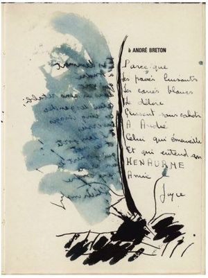 Cahier de tête de Carré blanc, dédicace manuscrite à André Breton Pierre Alechinsky, Carré blanc, page de titre, dédicace