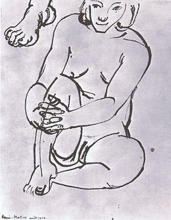 Henri Matisse, Woman nursing knee A foot, pen and ink, August 1909. Henri Matisse, Woman nursing knee A foot, pen and ink