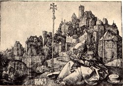 Gravure de Dürer : Saint Antoine à la ville, 1512 Duerer12stanthonyatthecity1622x1138